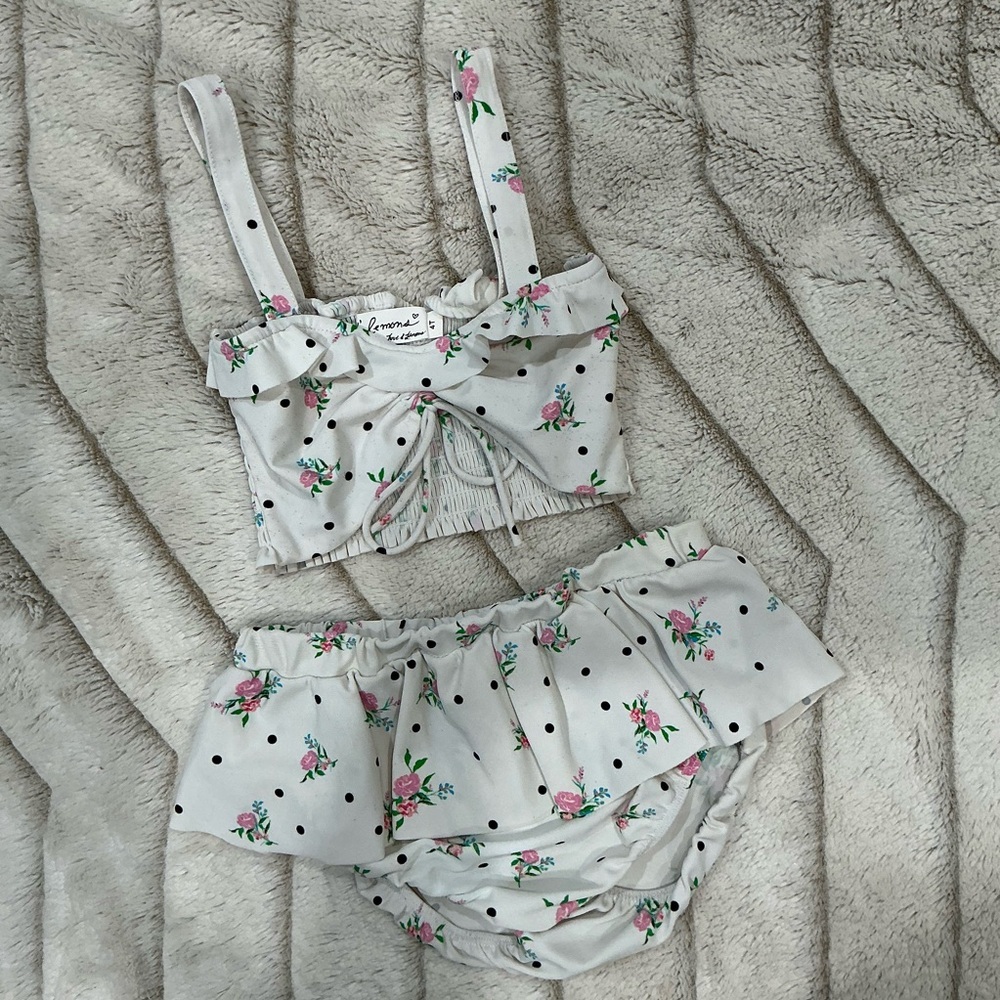 KIDS: For Love And Lemons Floral Polka Dot 2 Piece Bathing Suit - Picture 2 of 10